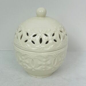 I. Godinger & Co. Regal Cream 5" Box Pierced Lid Floral Ceramic Decorative Ivory